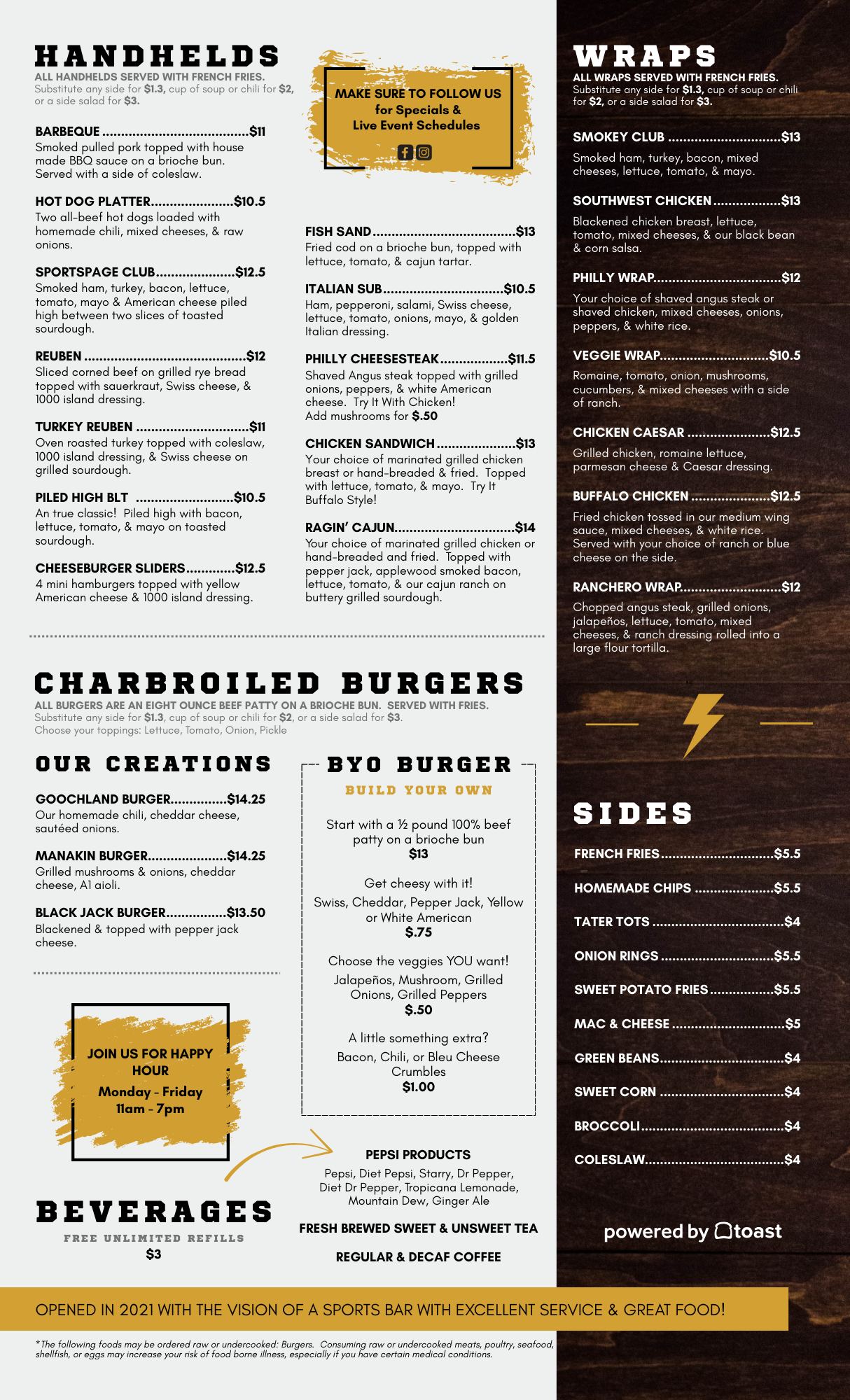 Food Menu Sportspage Goochland