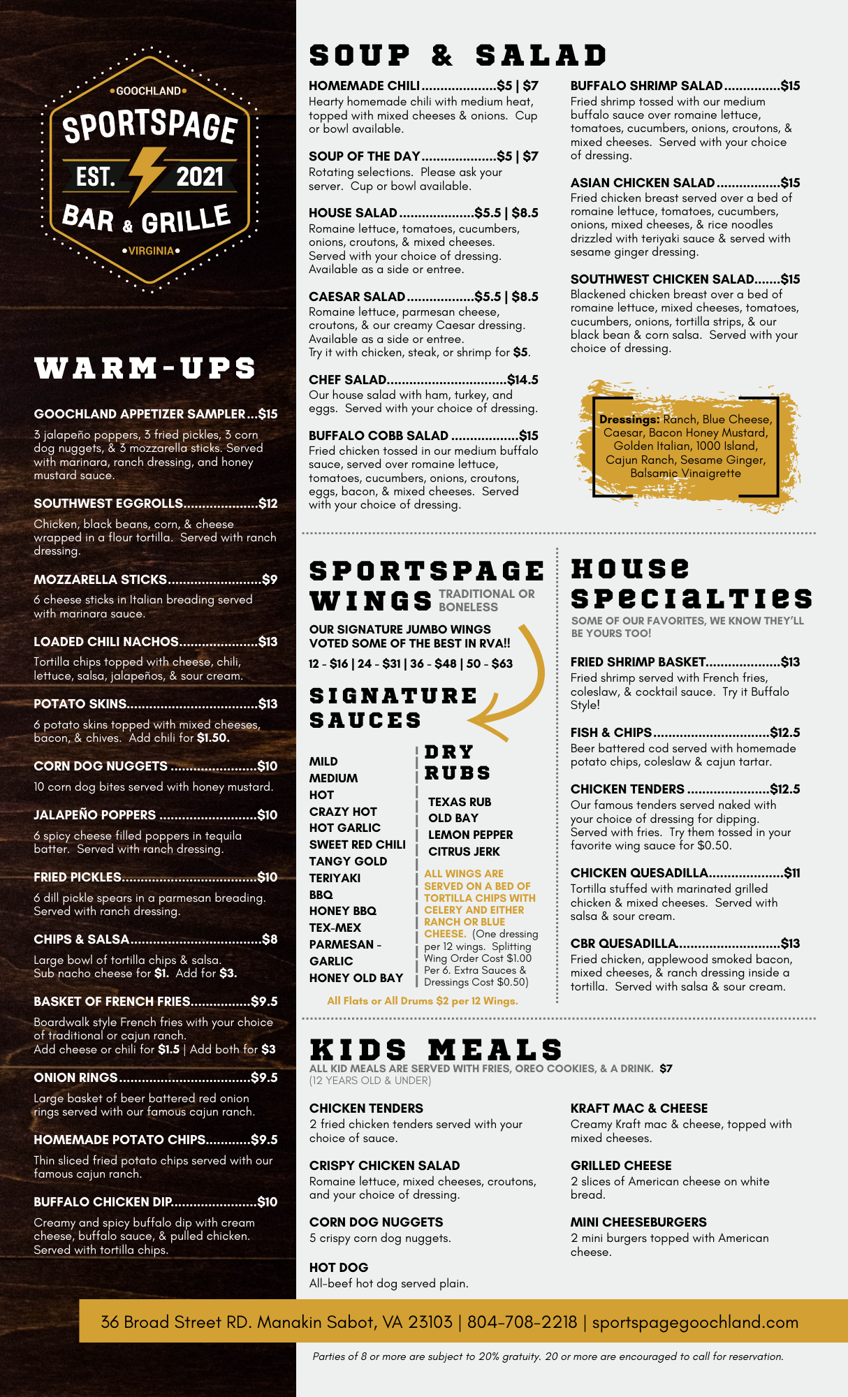 Food Menu Sportspage Goochland